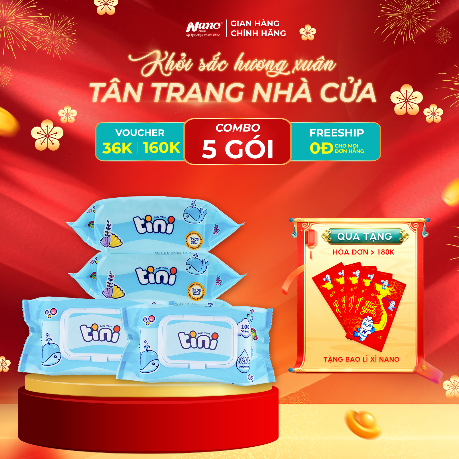 Khăn ướt Tini 100 không mùi